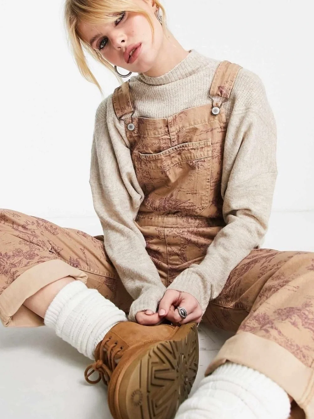 FREE PEOPLE We The Free Ziggy Toile Print Overalls Desert Combo Floral Boho